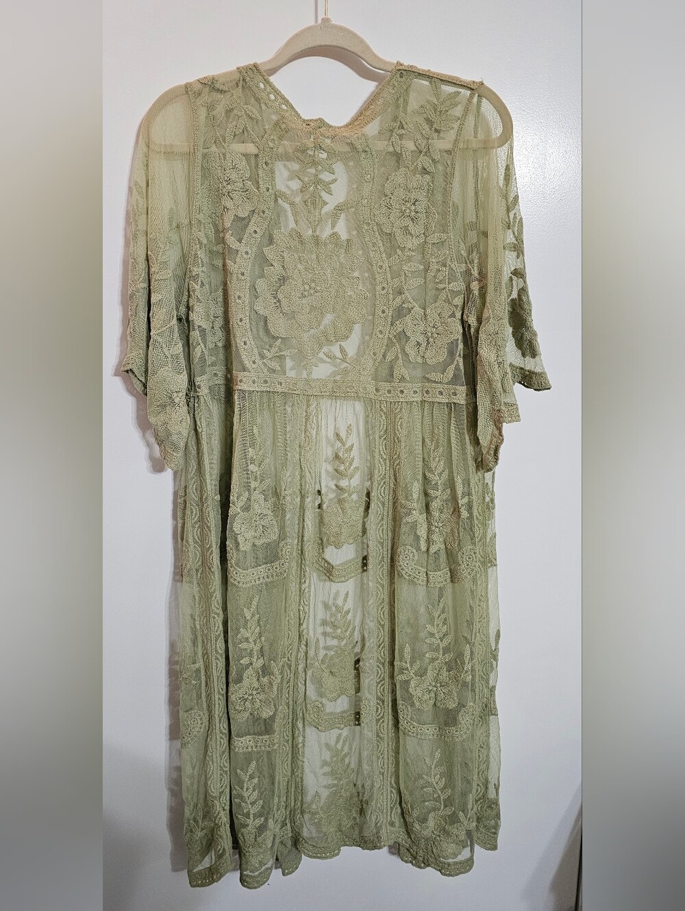 Rachel Zoe - Sheer Olive Green Embroidered Lace Duster - Picture 2 of 3
